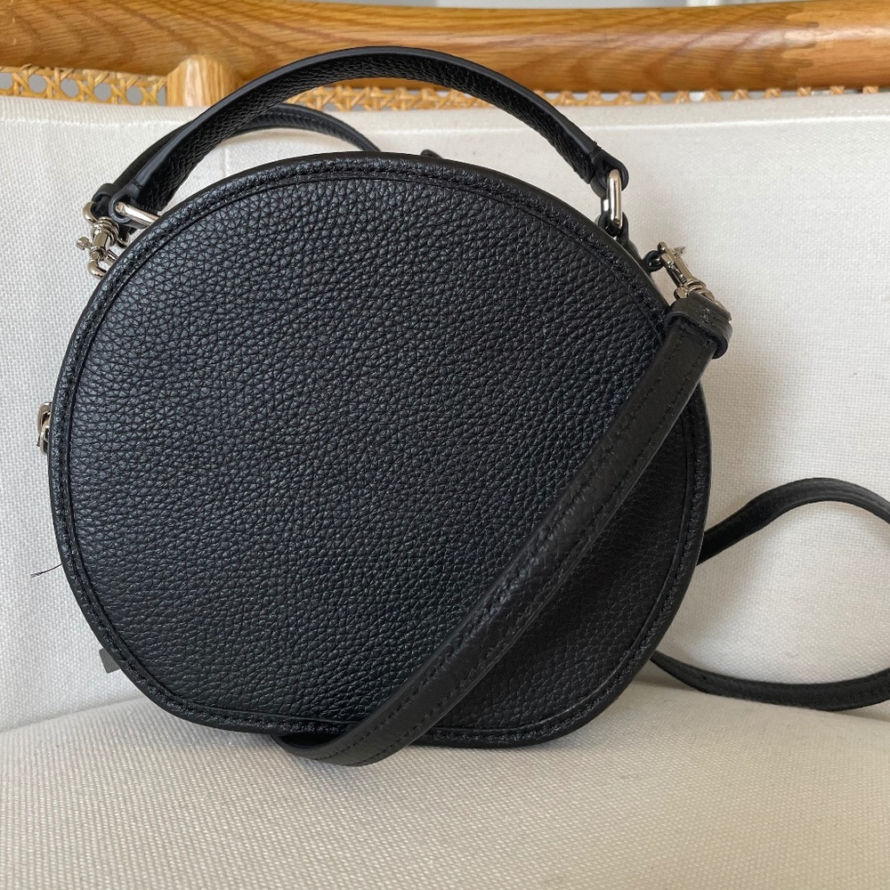 Quince Black Pebbled Leather Round Crossbody Bag